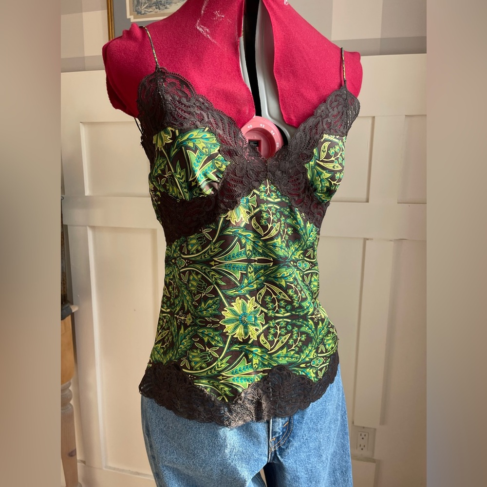 Banana Republic Green Floral Lace Trim Cami Tank